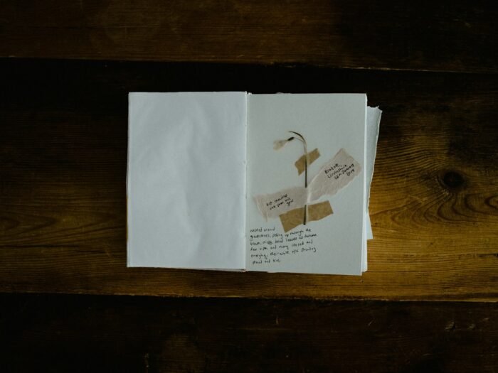 Une fleur séchée sur une feuille de papier